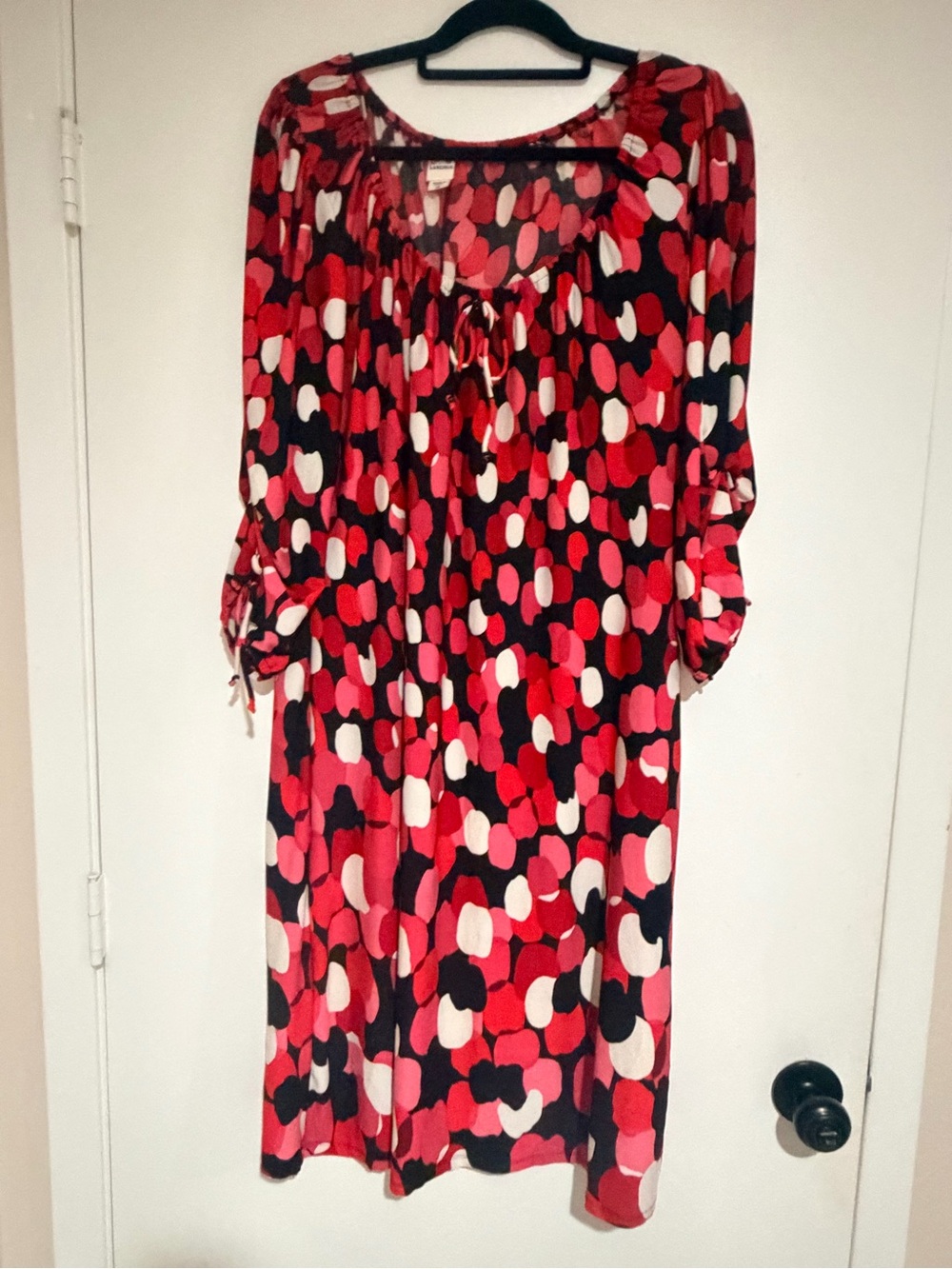 Signature by Sangria Red, Pink & Black Abstract Dot Peasant Dress